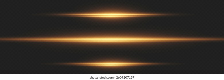 Golden light lines. The shine of horizontal laser beams.