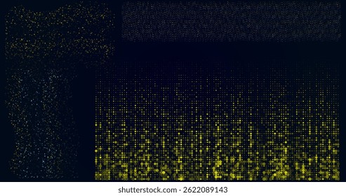 Golden light particles. Abstract halftone pattern confetti effect background. Festival background sparkle glittering elements. Celebrating vector elements. Glitter texture overly for your design