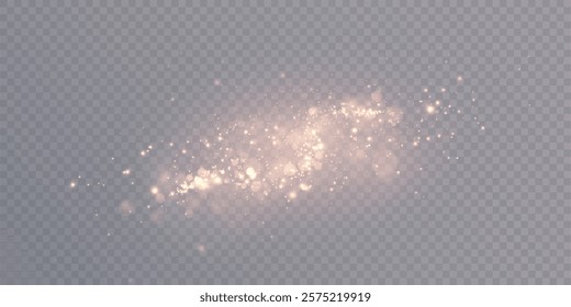 Golden light particles and sparkles on transparent background. Perfect for holiday effects, decorations and backdrops.