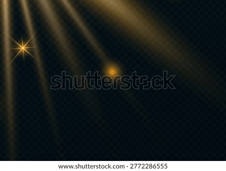Golden light rays emanating from the upper left with a starburst and bokeh on a dark starburst emanating transparent