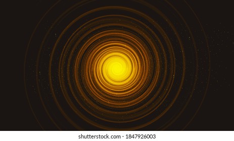 Golden Light Spiral Black Hole on Black Galaxy Background.planet and physics concept design,vector illustration.