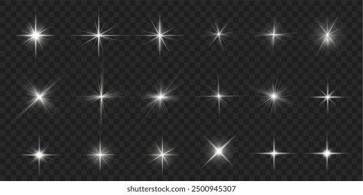 Golden light star, yellow sun rays, flash sparkles