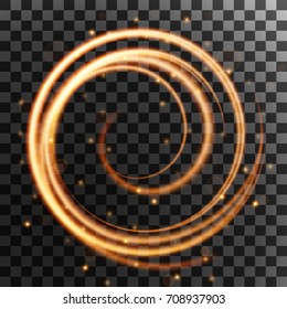 golden light streak with sparkles effect isolated on transparent background. Vector illustration.