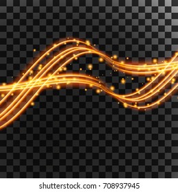 golden light streak with sparkles effect isolated on transparent background. Vector illustration.