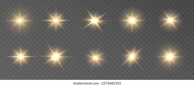 Golden light vectors.Bright gold star.Light flash.Gold glitter.