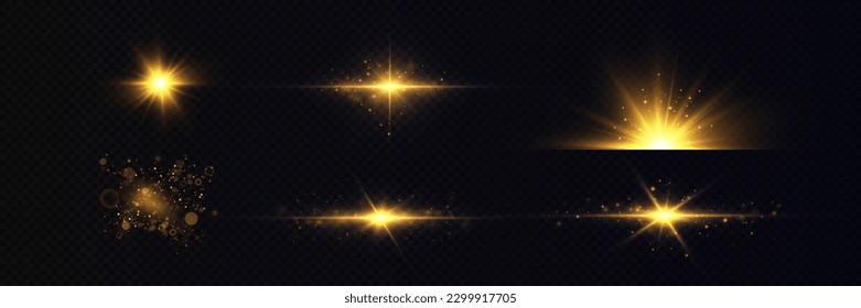 Golden light vectors.Bright gold star.Light flash.Gold glitter.