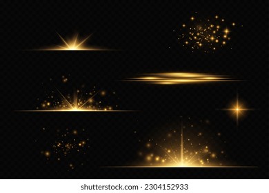 Golden light vectors.Bright gold star.Light flash.Gold glitter.