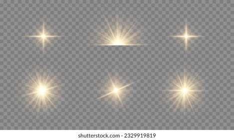 Golden light vectors.Bright gold star.Light flash.Gold glitter.