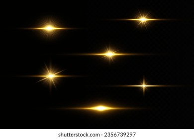 Golden light vectors.Bright gold star.Light flash.Gold glitte