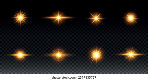 Golden light vectors.Bright gold star.Light flash.Gold glitter.