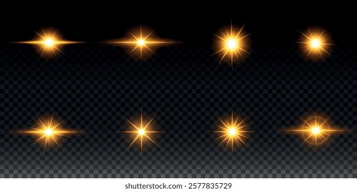 Golden light vectors.Bright gold star.Light flash.Gold glitter.