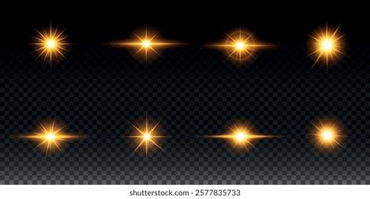 Golden light vectors.Bright gold star.Light flash.Gold glitter.