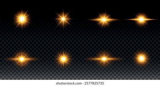 Golden light vectors.Bright gold star.Light flash.Gold glitter.