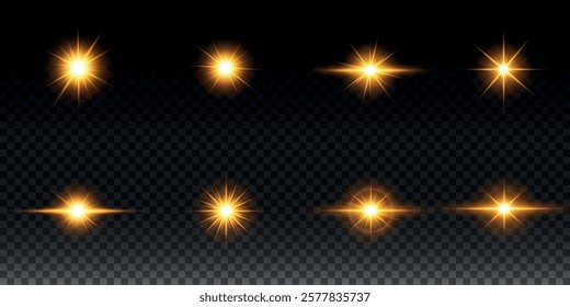 Golden light vectors.Bright gold star.Light flash.Gold glitter.