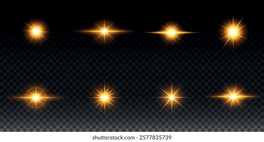 Golden light vectors.Bright gold star.Light flash.Gold glitter.