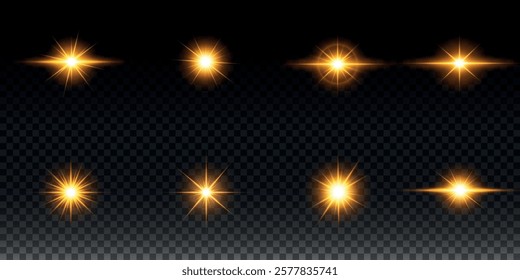 Golden light vectors.Bright gold star.Light flash.Gold glitter.