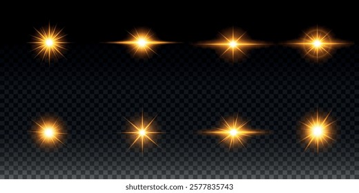 Golden light vectors.Bright gold star.Light flash.Gold glitter.