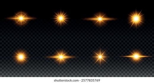 Golden light vectors.Bright gold star.Light flash.Gold glitter.