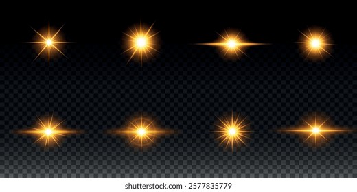 Golden light vectors.Bright gold star.Light flash.Gold glitter.