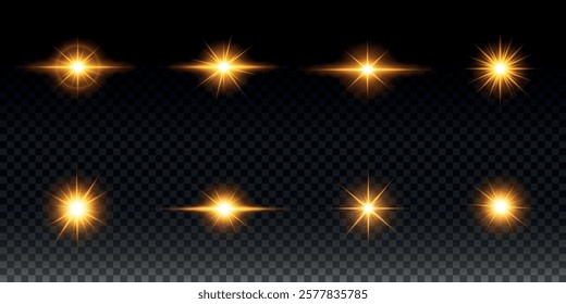 Golden light vectors.Bright gold star.Light flash.Gold glitter.