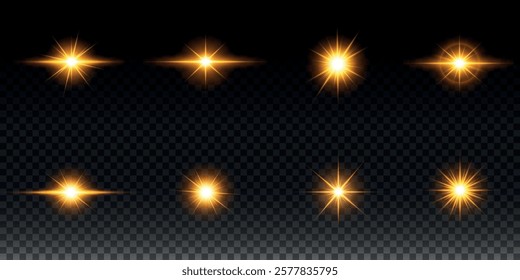 Golden light vectors.Bright gold star.Light flash.Gold glitter.