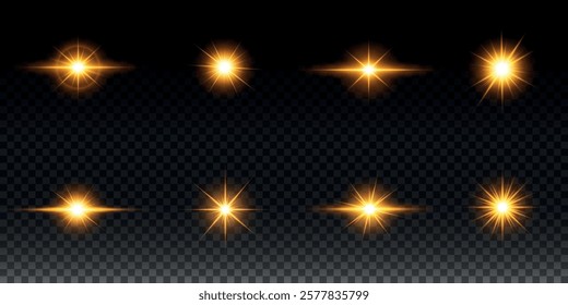 Golden light vectors.Bright gold star.Light flash.Gold glitter.