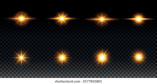 Golden light vectors.Bright gold star.Light flash.Gold glitter.