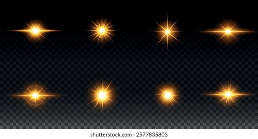 Golden light vectors.Bright gold star.Light flash.Gold glitter.