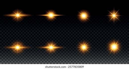 Golden light vectors.Bright gold star.Light flash.Gold glitter.