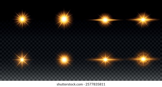 Golden light vectors.Bright gold star.Light flash.Gold glitter.