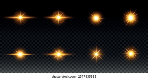 Golden light vectors.Bright gold star.Light flash.Gold glitter.