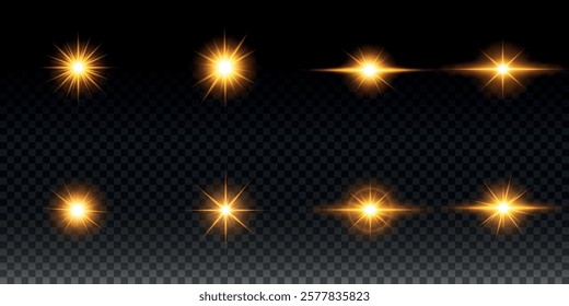 Golden light vectors.Bright gold star.Light flash.Gold glitter.