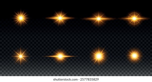 Golden light vectors.Bright gold star.Light flash.Gold glitter.