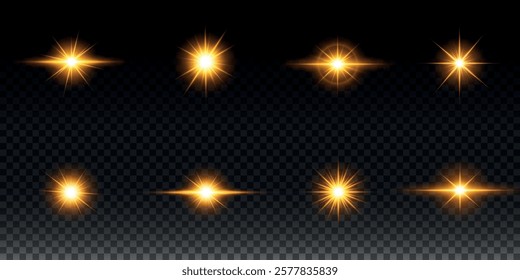 Golden light vectors.Bright gold star.Light flash.Gold glitter.