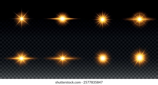 Golden light vectors.Bright gold star.Light flash.Gold glitter.