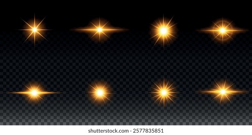 Golden light vectors.Bright gold star.Light flash.Gold glitter.