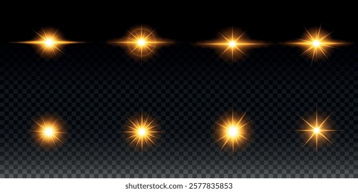 Golden light vectors.Bright gold star.Light flash.Gold glitter.