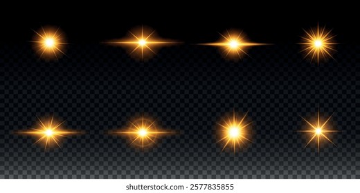 Golden light vectors.Bright gold star.Light flash.Gold glitter.