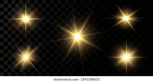 Golden light vectors.Bright gold star.Light flash.Gold glitter.