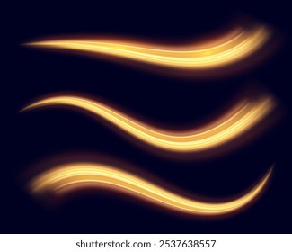 Golden Light Wave Lines: Shining Gold Design Element with Wavy Bright Stripes.