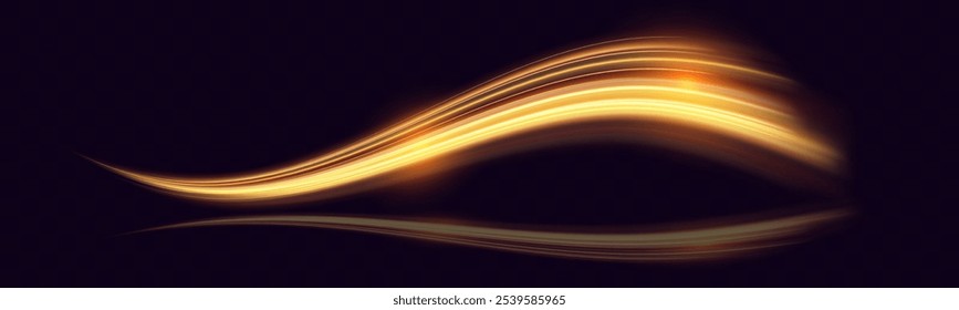 Golden Light Wave speed Lines: Shining Gold Design Element with Wavy Bright Stripes.	