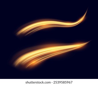 Linhas de velocidade de onda de luz dourada: Elemento de design de ouro brilhante com listras onduladas brilhantes.	