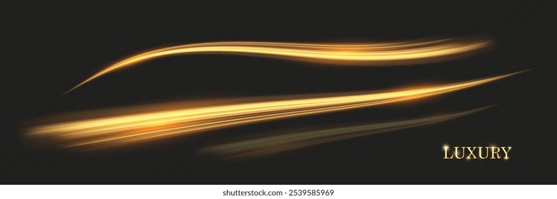 Golden Light Wave speed Lines: Shining Gold Design Element with Wavy Bright Stripes.	