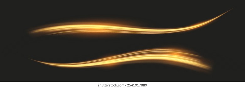 Golden Light Wave speed Lines: Shining Gold Design Element with Wavy Bright Stripes.	