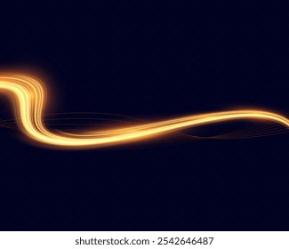 Linhas de velocidade de onda de luz dourada: Elemento de design de ouro brilhante com listras onduladas brilhantes.
