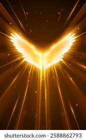 golden light wings with rays and sparks