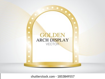 golden lightbulb arch display 3D illustration vector for putting your object.