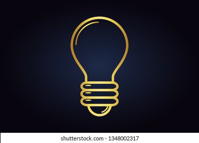 Golden lightbulb vector circuit. Minimalistic vector logo of electric bulb. Isolated lightbulb on dark background.