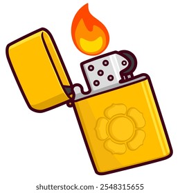 golden lighter cartoon sticker illustration