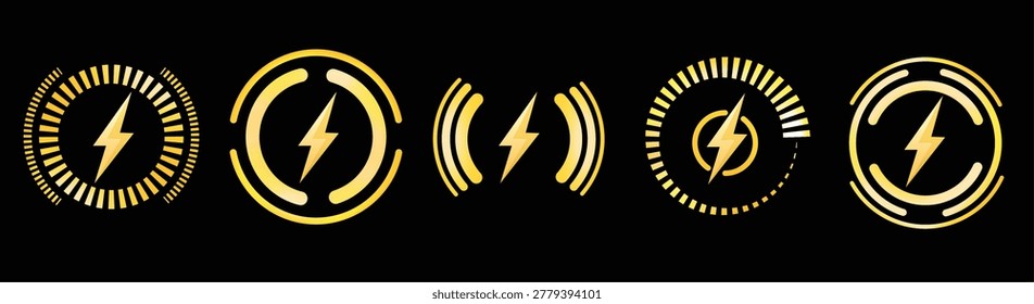 Golden lightning charging icons vector illustration